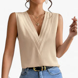 Talisse – Elegante ärmellose Bluse mit V-Ausschnitt – Khaki