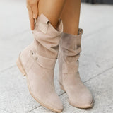 Stiefelette Damen Elegant Komfort | Wildleder Look Niedriger Absatz – Beige