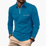 Herren-Polo mit langen Ärmeln im klassischen Stil mit Brusttasche, ideal für Arbeit und Freizeit – Blau