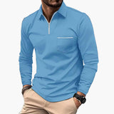 Herren-Polo mit langen Ärmeln im klassischen Stil mit Brusttasche, ideal für Arbeit und Freizeit – Hellblau