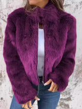 Kaylen | eleganter pelzmantel mit reibverschluss – Violett