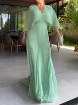 Sassa - V-Ausschnitt Schwebendes Rippkleid – MINZE