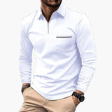 Herren-Polo mit langen Ärmeln im klassischen Stil mit Brusttasche, ideal für Arbeit und Freizeit – Weiß