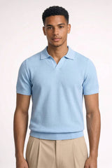 Polo Herren - Gestrickte Textur | Kurze Ärmel & Klassischer Kragen – Hellblau