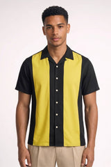 Polo Herren - Retro Colorblock | Kurze Ärmel – Schwarz Gelb