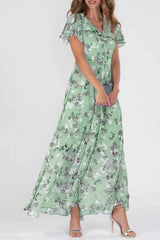 Kaylee | Maxi-Kleid mit Floral-Design und Flatterärmeln – Grün