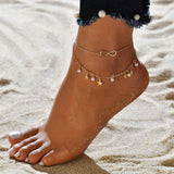 Infinity Fußkettchen Armband + Perlen und Sterne – Gold