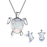 Meeresschildkröte Halskette + Ohrringe Set in Opal und Silber – Weiß