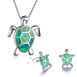 Meeresschildkröte Halskette + Ohrringe Set in Opal und Silber – Grün
