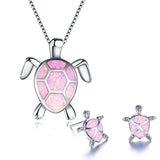 Meeresschildkröte Halskette + Ohrringe Set aus Opal und Silber – Rosa