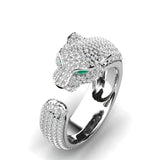 Verstellbarer Jaguar-Ring aus 18K Silber und Roségold mit grünen Zirkonia-Augen – Silber
