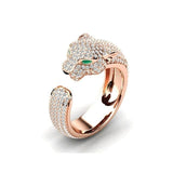 Verstellbarer Jaguar-Ring aus 18 Karat Silber und Roségold mit grünen Zirkonia-Augen – Roségold