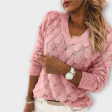 Leona | Strickpullover mit V-Ausschnitt – Rosa