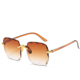 Eleglare Sonau | Trendige Randlose Quadratische Sonnenbrille – Braun