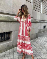 Berthilde | Damen Sommer Vintage Kleid | Maxi – Weinrot