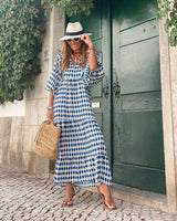 Berthilde | Damen Sommer Vintage Kleid | Maxi – Himmelblau