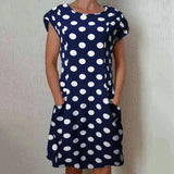 Angeline - Kurzärmeliges Kleid mit Polka Dot – Navy Blau
