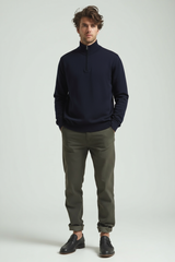 Herren Pullover | Reißverschlusskragen schmale Linienführung – Marineblau