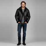 Herren Winterjacke | Langer Schnitt mit klarer Frontstruktur – Schwarz