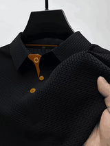 Hugo | Polokragen T-Shirt aus elastischem Flechtenetz für ultimativen Tragekomfort – Schwarz