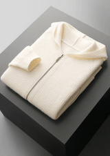 Merino Zip-Hoodie aus extra feiner Merinowolle – Cremeweiß