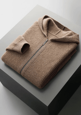 Merino Zip-Hoodie aus extra feiner Merinowolle – Kaffeebraun