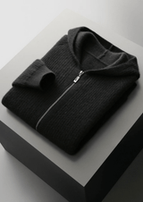 Merino Zip-Hoodie aus extra feiner Merinowolle – Schwarz