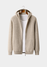 Merino Zip-Hoodie aus extra feiner Merinowolle – Sand