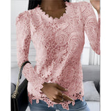Anelie | Elegante Spitzen-Bluse mit langen Ärmeln – Rosa