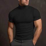 Aljur - Einfarbiges Herren‑T‑Shirt mit Rollkragen – Schwarz