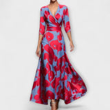 Alma - Damenkleid mit stilvollem Ärmeldesign – Blau Rot