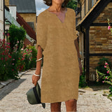 Julianna - Elegantes besticktes Kleid für Damen – Khaki