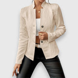 Reina | Damen Troyer Pullover Zopfmuster Langarm Anliegend – Beige