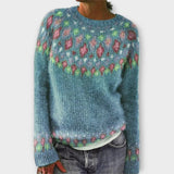 Fiona | Warmer Strickpullover mit Muster – Dunkelblau