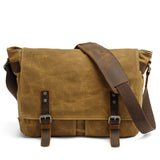 Conway™ Retro Umhängetasche Aus Gewachstem Baumwoll-Canvas – Vintage Messenger Bag Mit Laptopfach – Khaki