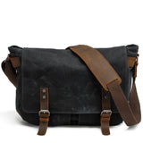 Conway™ Retro Umhängetasche Aus Gewachstem Baumwoll-Canvas – Vintage Messenger Bag Mit Laptopfach – Schwarz