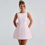 Sabrina | Damen Rosa Ärmelloses A-Linien Minikleid Perlenbesatz – Mini Perlen 2026 – Zartes Rosa
