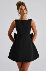 Sabrina | Damen Rosa Ärmelloses A-Linien Minikleid Perlenbesatz – Mini Perlen 2026 – Schwarz