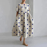 Jamila – Oversize-Kleid aus bedrucktem Baumwollleinen – Weiß gepunktet
