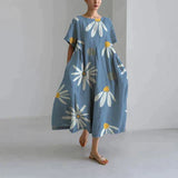 Jamila – Oversize-Kleid aus bedrucktem Baumwollleinen – Blau