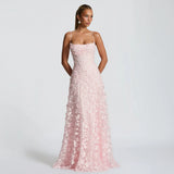 Elfriede | Damen Maxikleid Blumenmuster Spaghettiträger – Blumen Maxi Träger 2026 – Rosa