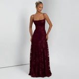 Elfriede | Damen Maxikleid Blumenmuster Spaghettiträger – Blumen Maxi Träger 2026 – Bordeaux