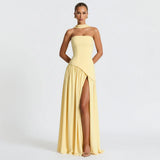 Nathalie | Damen Maxikleid Korsettstil Schaldetail Hoher Schlitz – Korsett Maxi 2026 – Zitronengelb