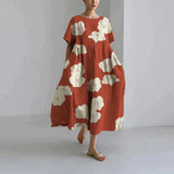 Jamila – Oversize-Kleid aus bedrucktem Baumwollleinen – Orange