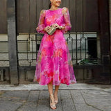 Greta | Damen Midi Kleid Blumenmuster Langarm Leicht – Blumen Midi Langarm 2026 – Rosa