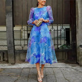 Greta | Damen Midi Kleid Blumenmuster Langarm Leicht – Blumen Midi Langarm 2026 – Blau