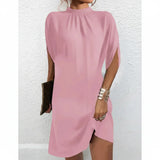 Quirina | Damen Partykleid Fledermausärmel Plissierter Ausschnitt – Party Kleid 2026 – Rosa