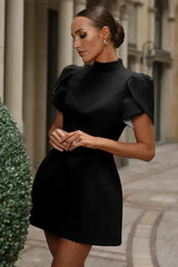 Anna | Damen Kurzes Abendkleid Strukturierte Ärmel – Cocktailkleid Abend 2026 – Noir