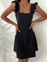 Lena | Damen Kurzes Ausgestelltes Kleid Rüschenärmel – Mini Kleid Rüschen 2026 – Schwarz