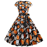 Niedlicher Kürbis Druck Halloween Kostum Kleid | Midi – Weiße